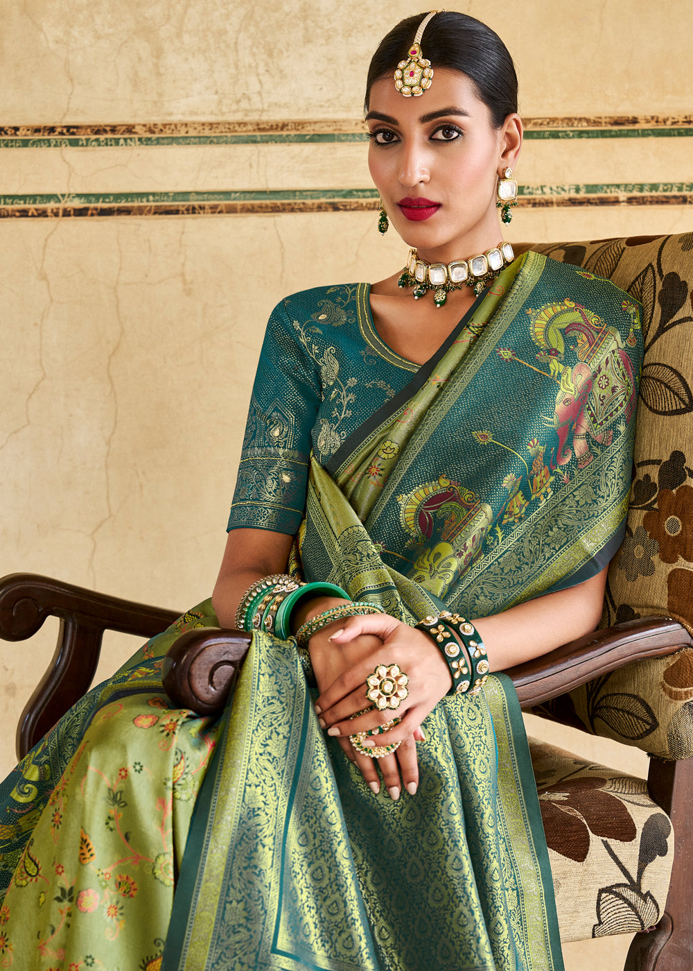 MySilkLove Barley Green Designer Banarasi Saree