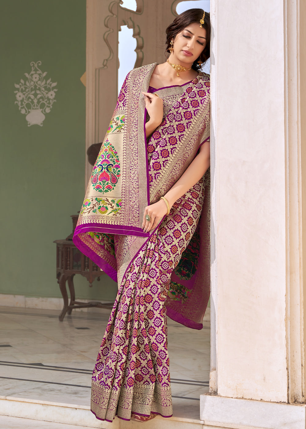 Buy MySilkLove Cannon Purple Zari Woven Banarasi Brocade Saree Online