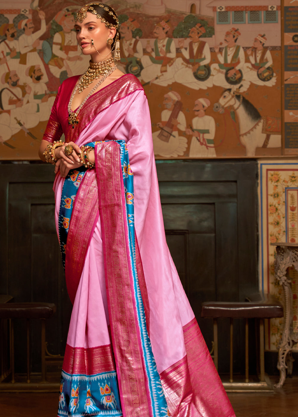 Buy MySilkLove Illusion Pink and Red Banarasi Patola Saree Online