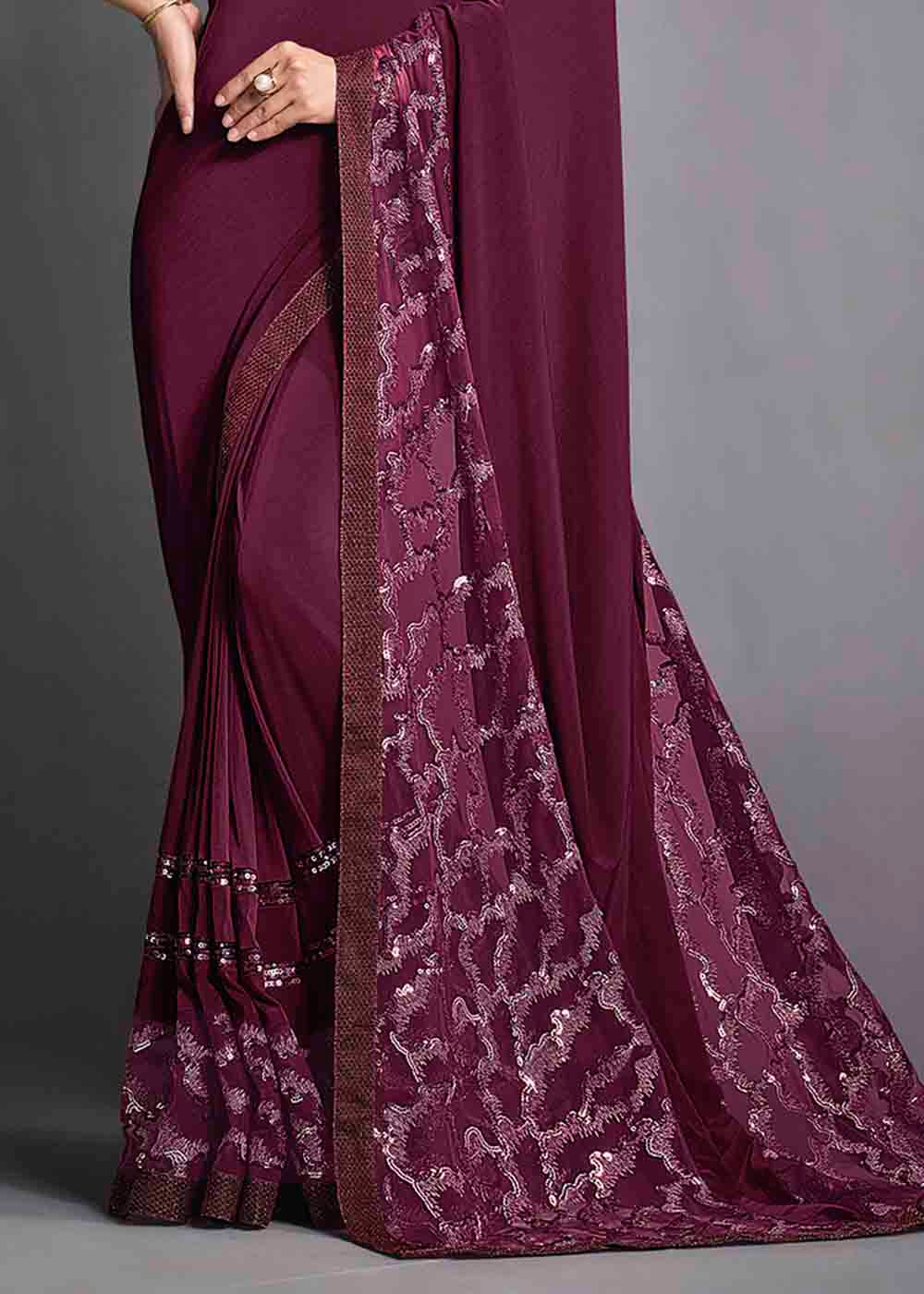 Buy MySilkLove Rose Dust Purple Designer Lycra Saree with Embroidery Work Online