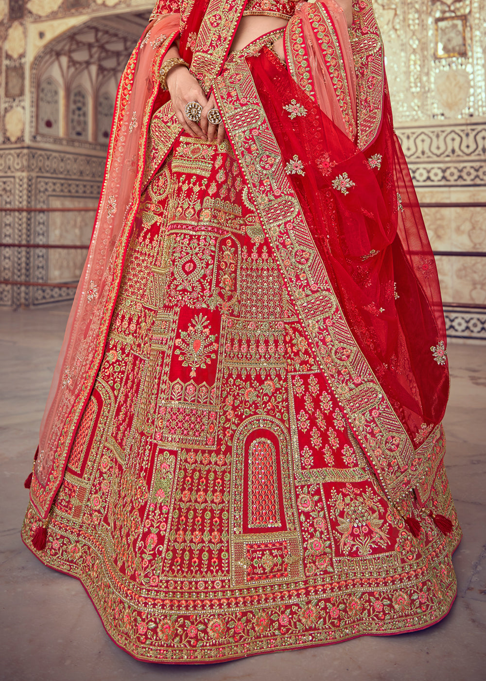 Buy MySilkLove Thunderbird Red Heavy Embroidered Designer Lehenga Online