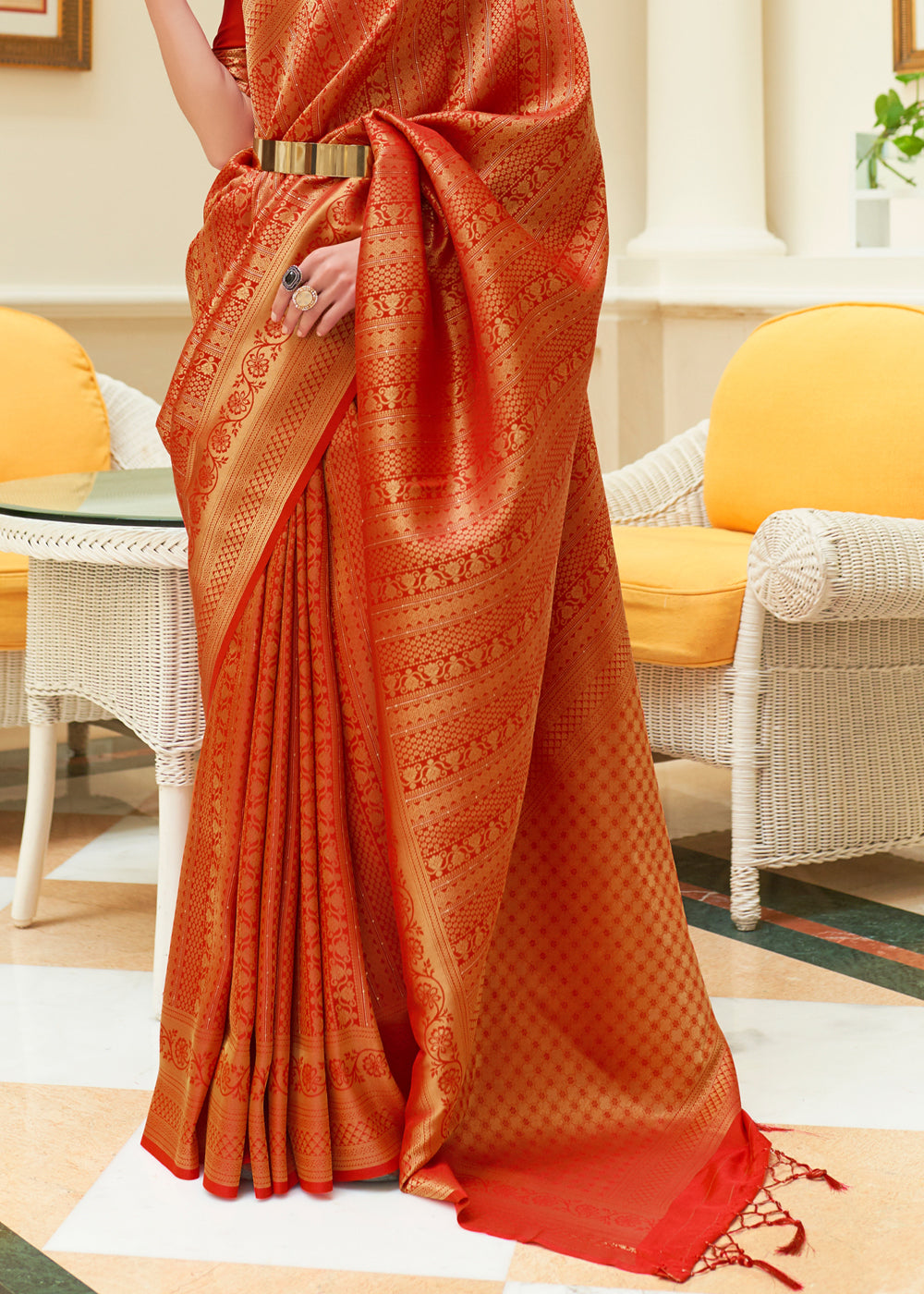 Buy MySilkLove Vivid Red Zari Woven Kanjivaram Saree Online