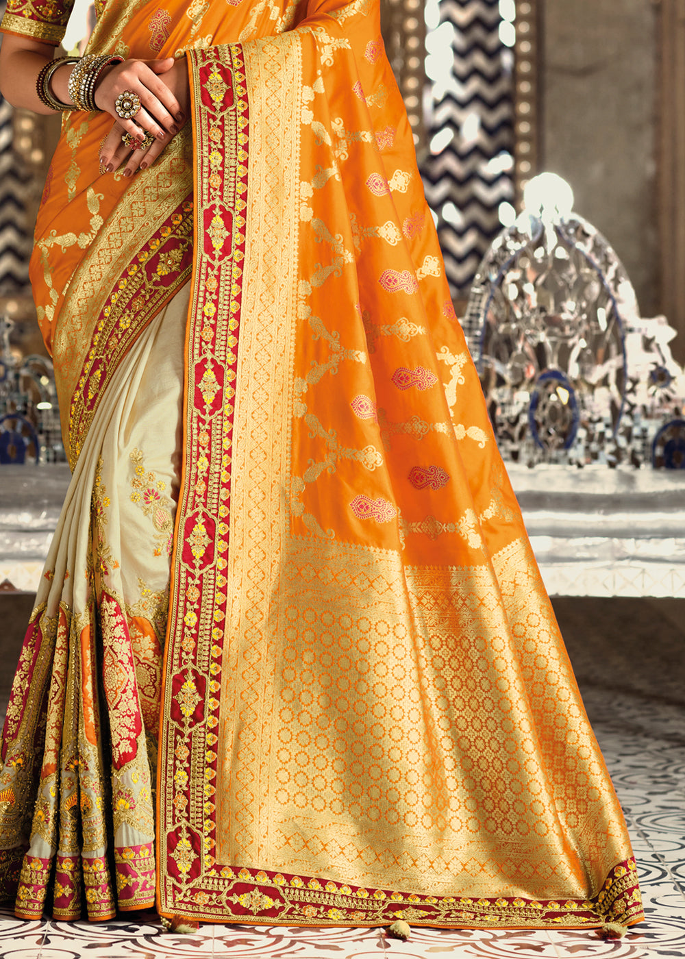 Buy MySilkLove Marzipan Yellow Zari Woven Designer Banarasi Saree Online