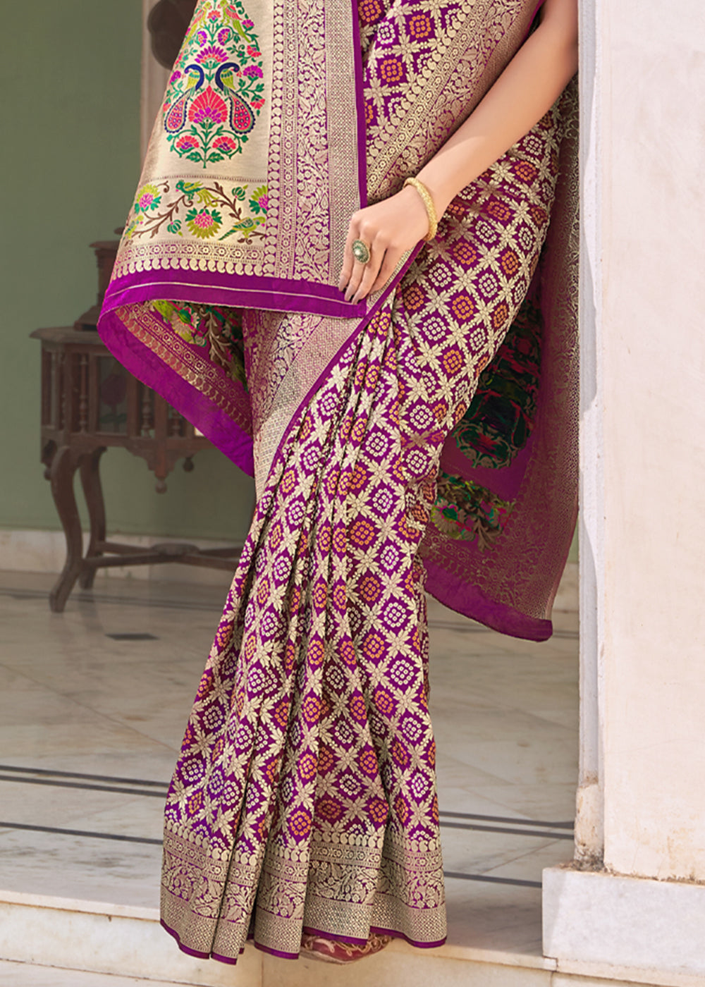 Buy MySilkLove Cannon Purple Zari Woven Banarasi Brocade Saree Online