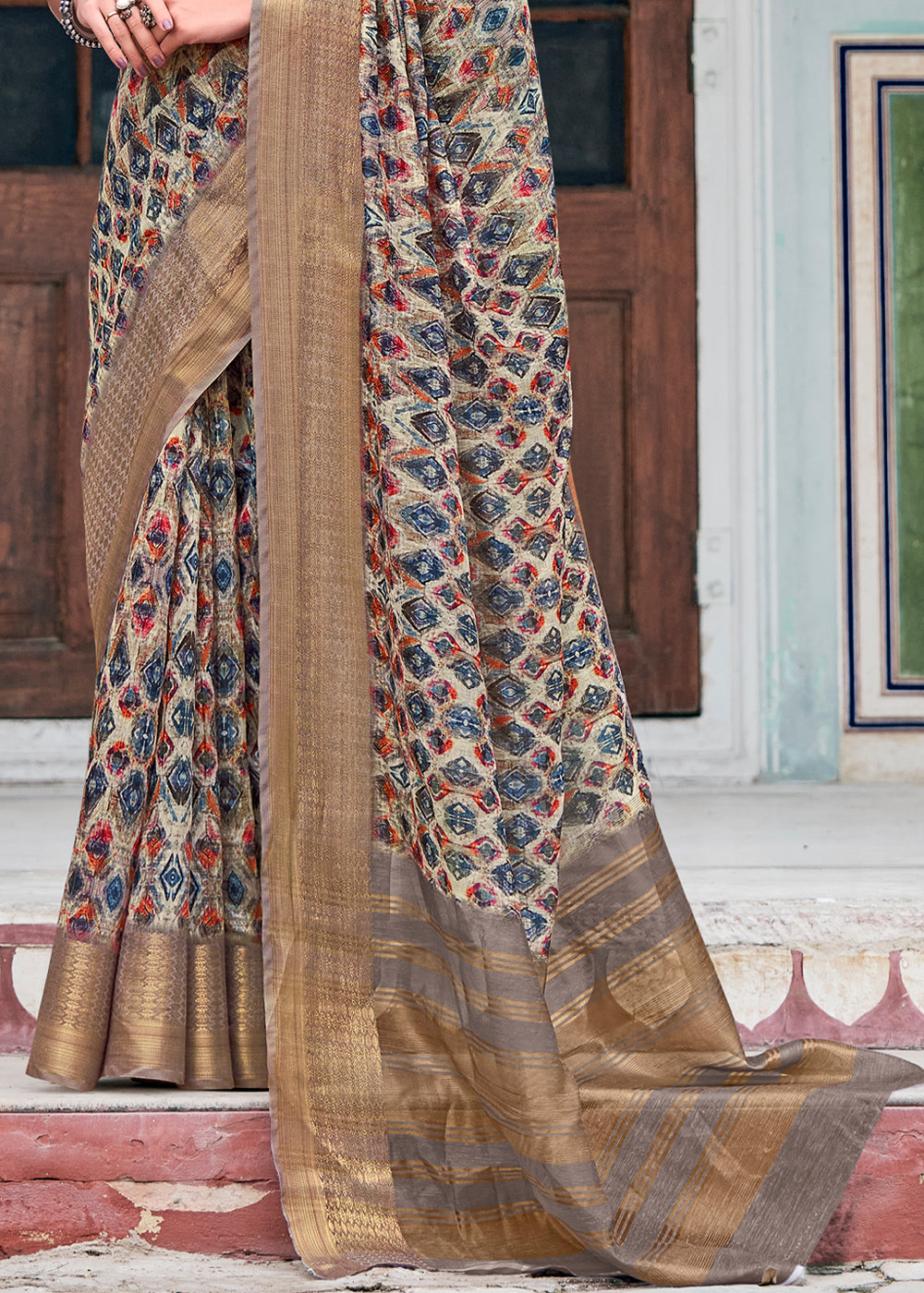 Buy MySilkLove Dirt Brown Banarasi Printed Saree Online