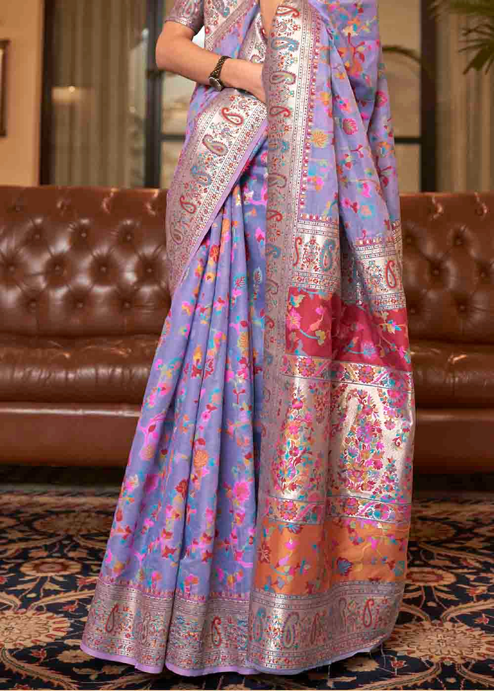 Buy MySilkLove Cold Purple Banarasi Jamawar Woven Silk Saree Online