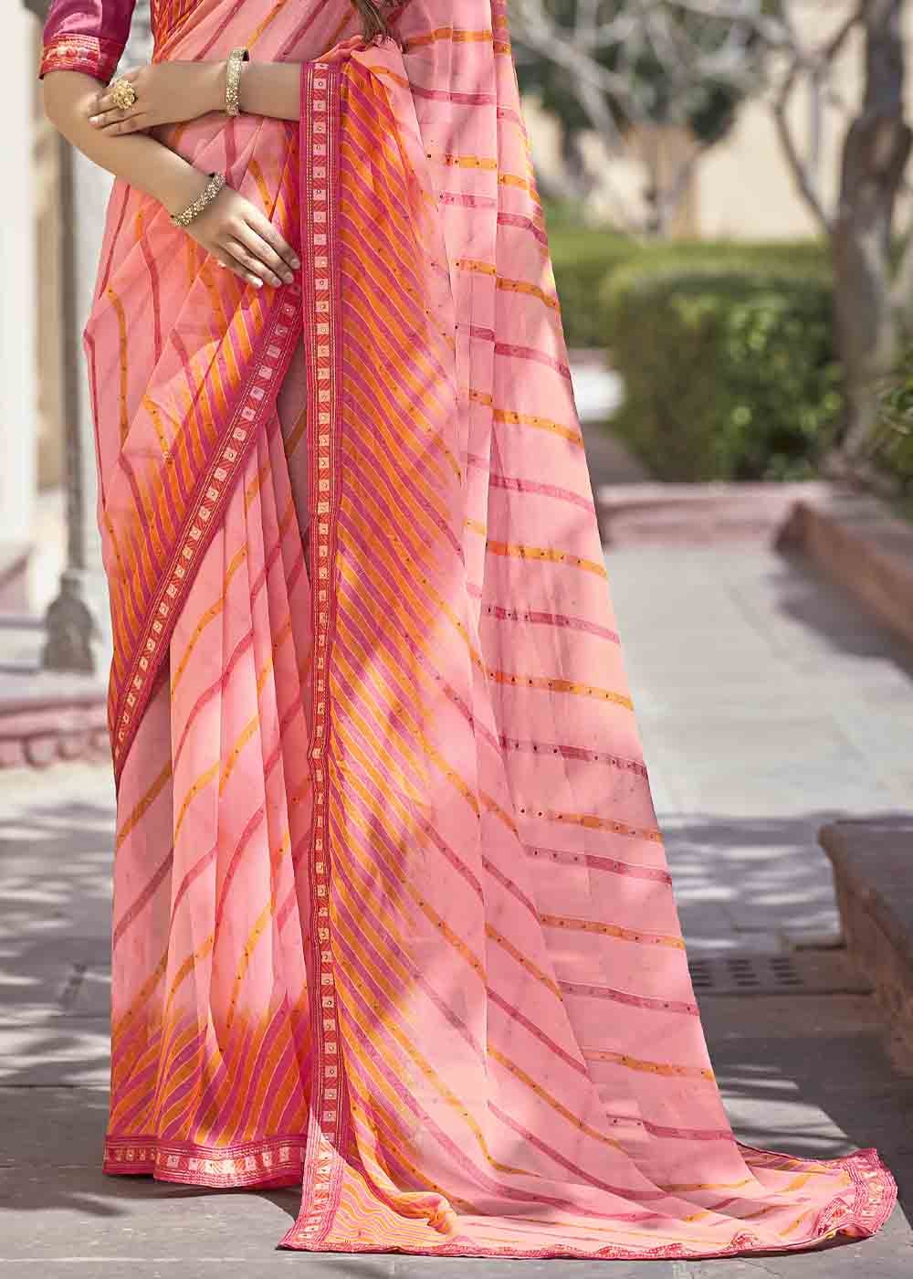 Buy MySilkLove Deep Blush Pink Printed Georgette Saree Online