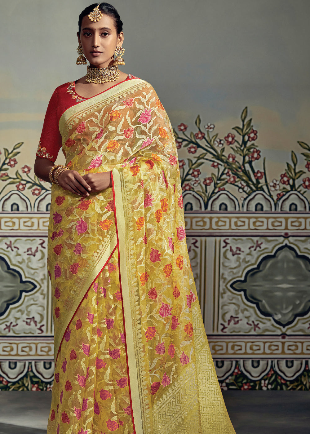 Buy MySilkLove Wild Rice Yellow Woven Soft Silk Saree with Embroidered Blouse Online