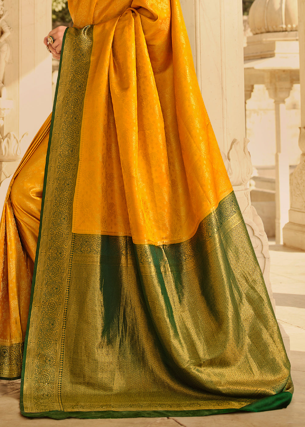 Buy MySilkLove Sea Yellow and Green Zari Woven Kanjivaram Saree Online