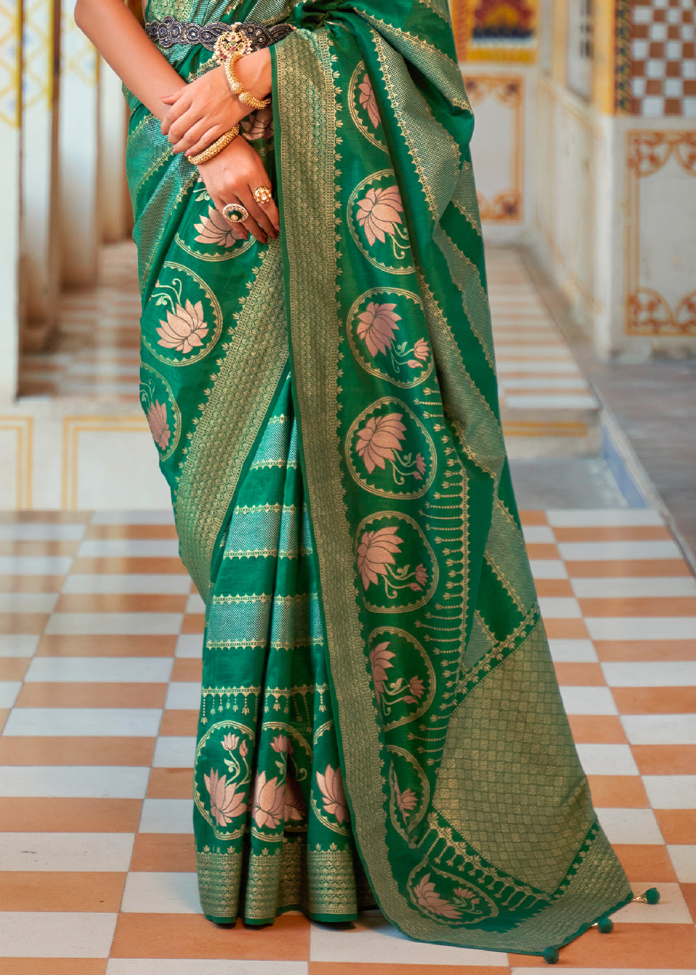 Buy MySilkLove Pine Green Zari Woven Banarasi Saree Online