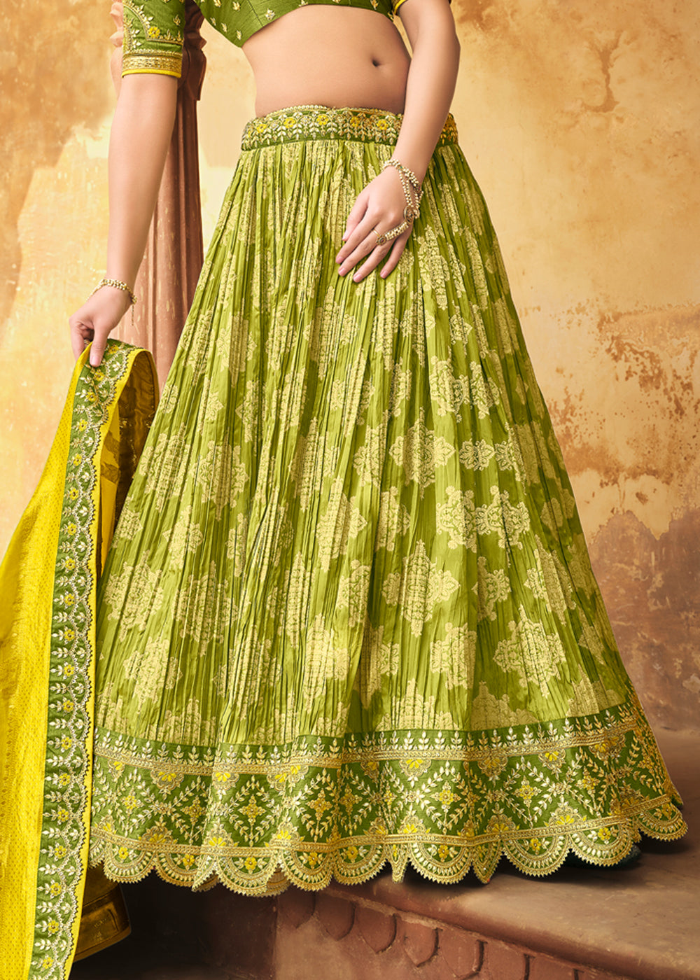 Buy MySilkLove Olivetone Green Heavy Embroidered Lehenga Online