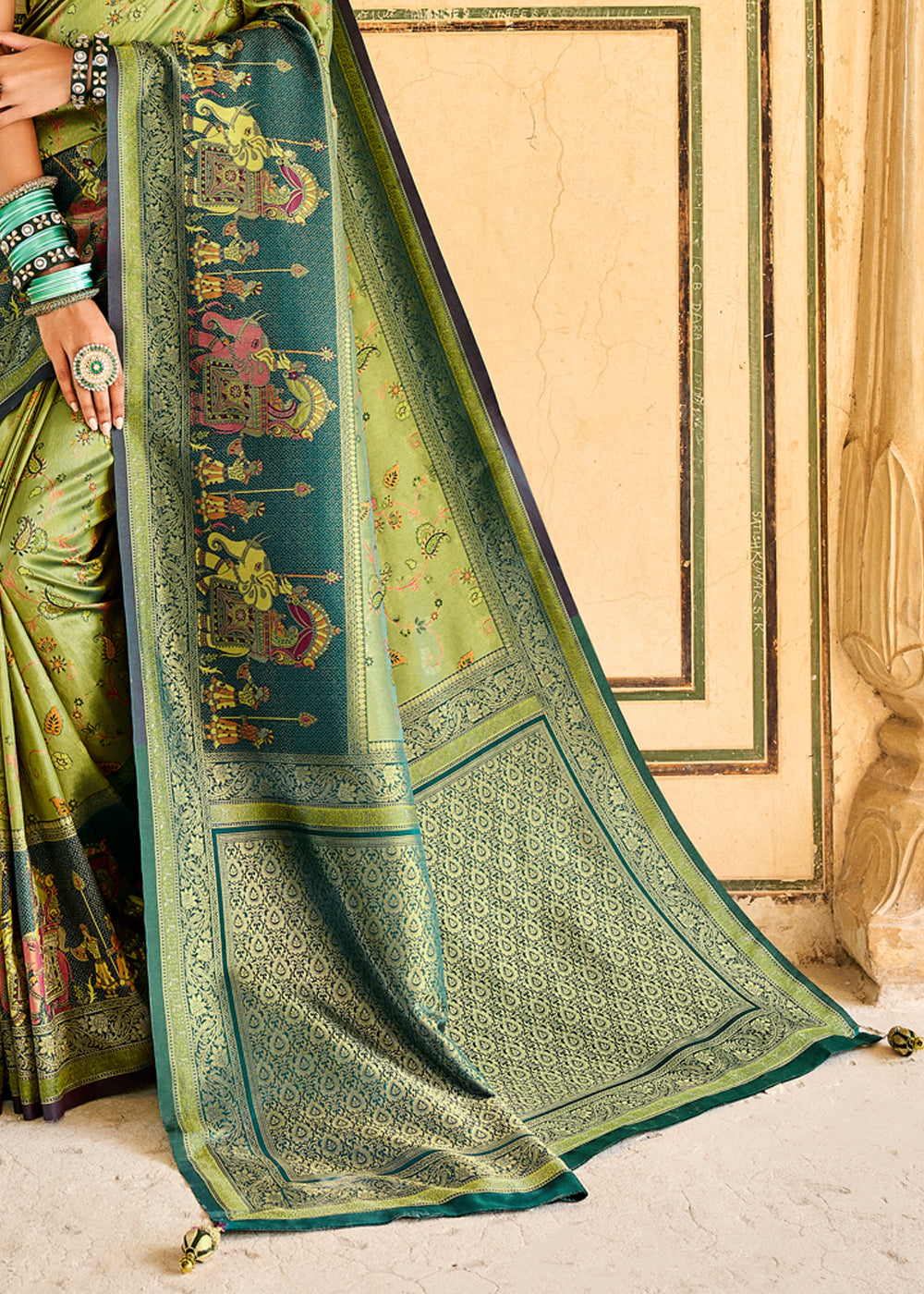 Buy MySilkLove Barley Green Designer Banarasi Saree Online