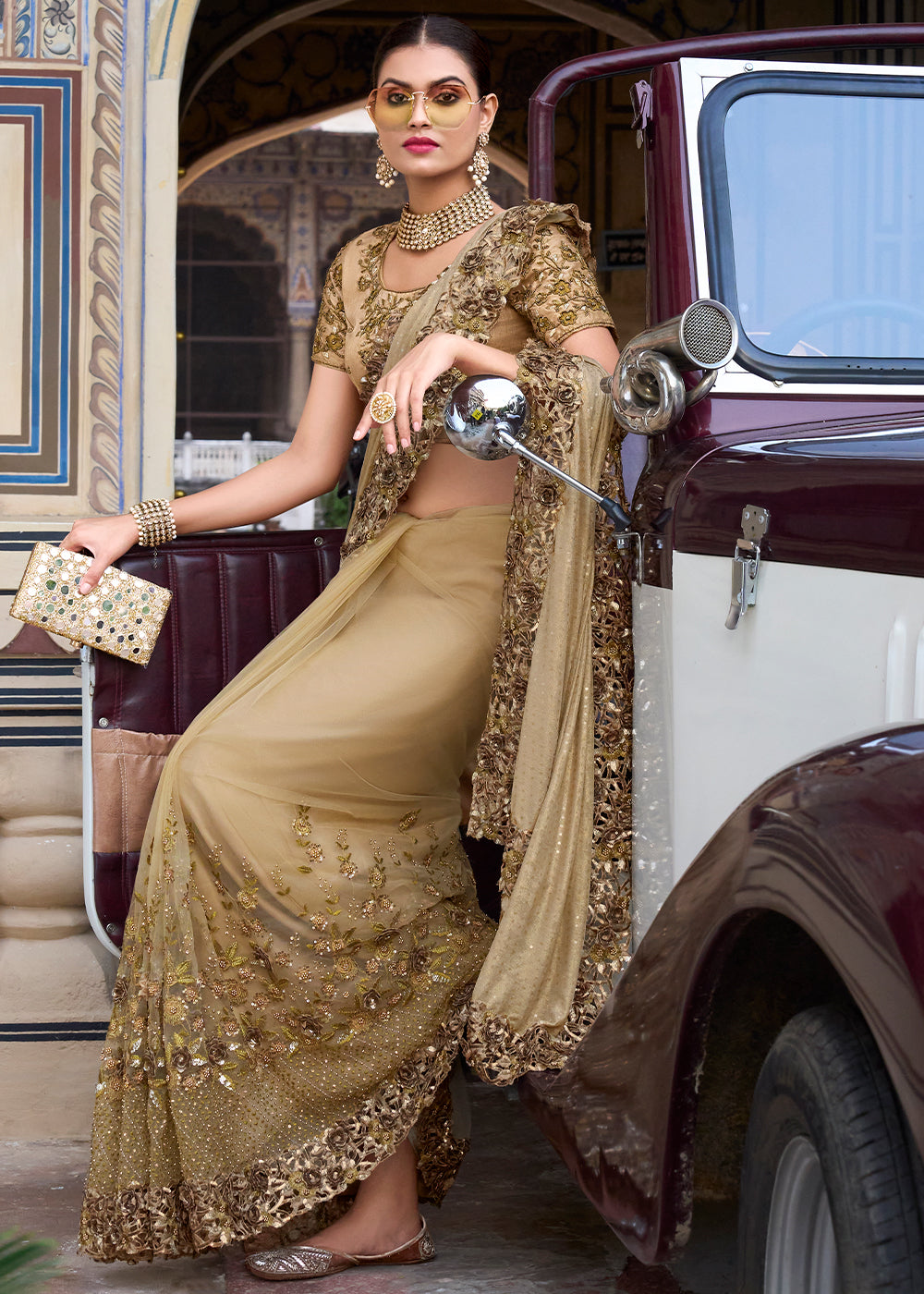 Buy MySilkLove Antique Brown Designer Silk Saree Online