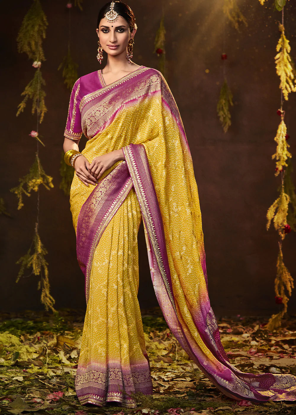 Buy MySilkLove Anzac Yellow Woven Georgette Designer Saree with Embroidered Blouse Online