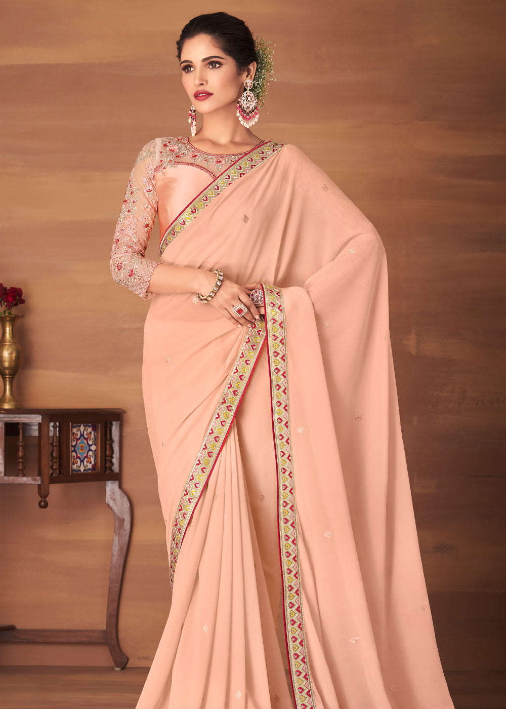 Buy MySilkLove Rose Light Pink Designer Saree with Embroidered Blouse Online