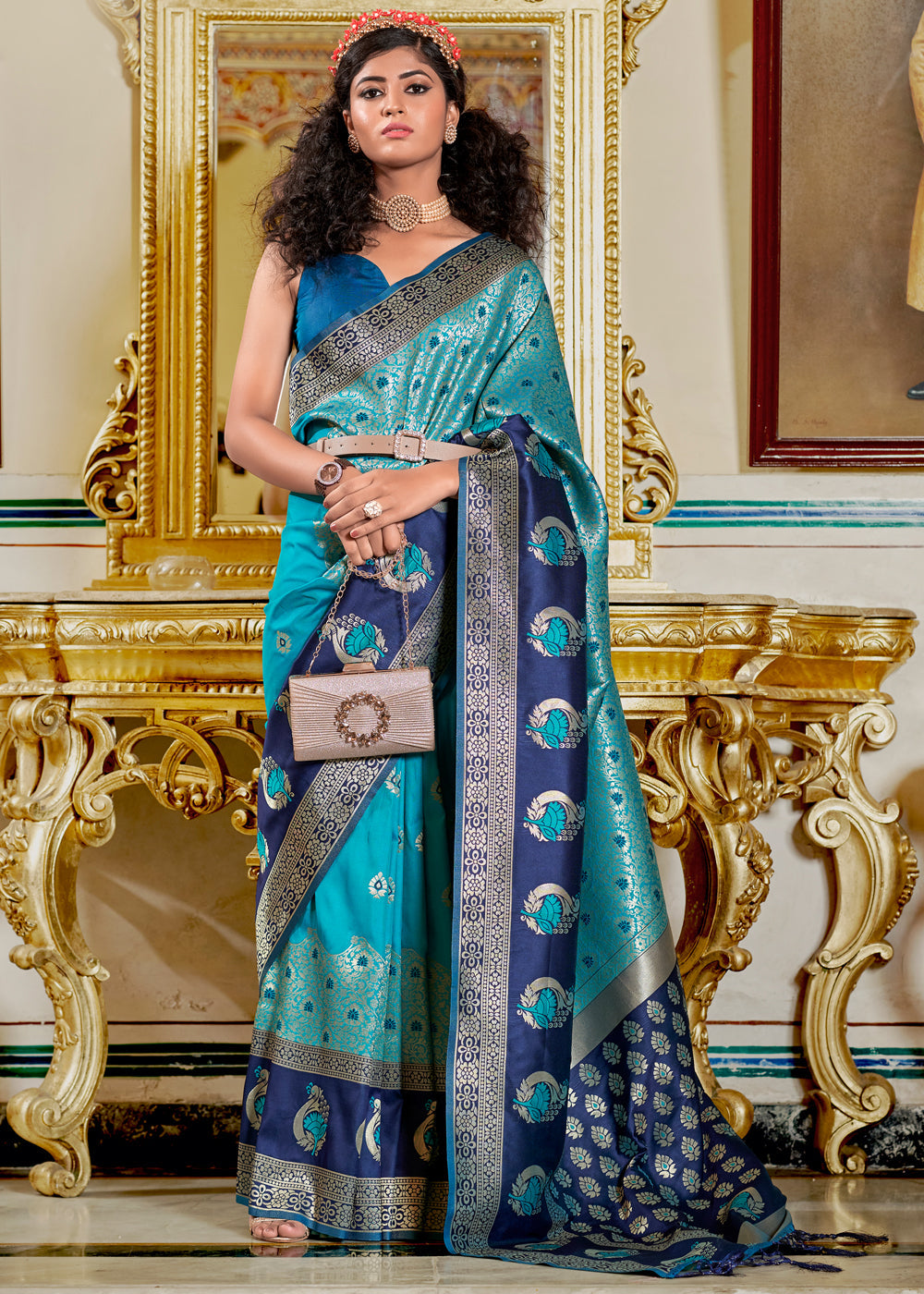 Buy MySilkLove Sinbad Blue Woven Banarasi Silk Saree Online