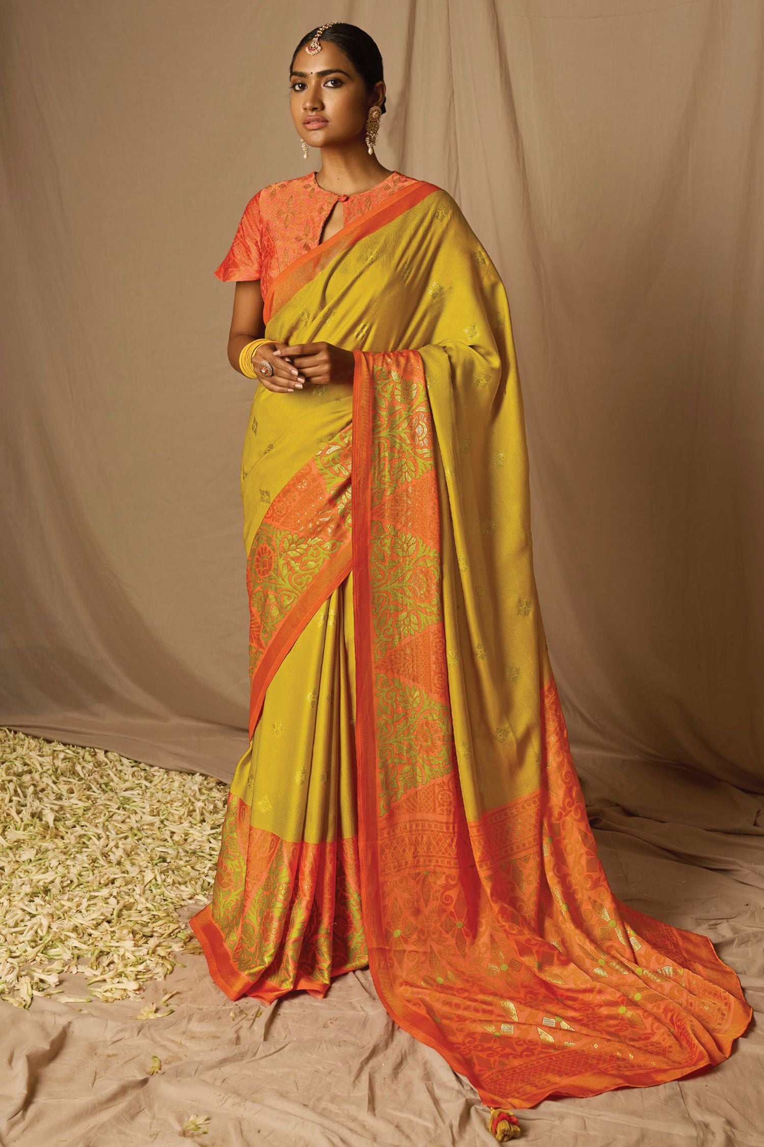 Buy MySilkLove Anzac Yellow Woven Banarasi Silk Saree Online