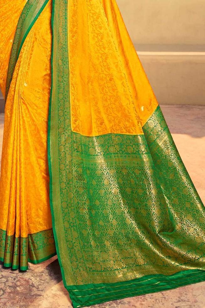 Buy MySilkLove Fuel Yellow Zari Woven Kanjivaram Saree Online