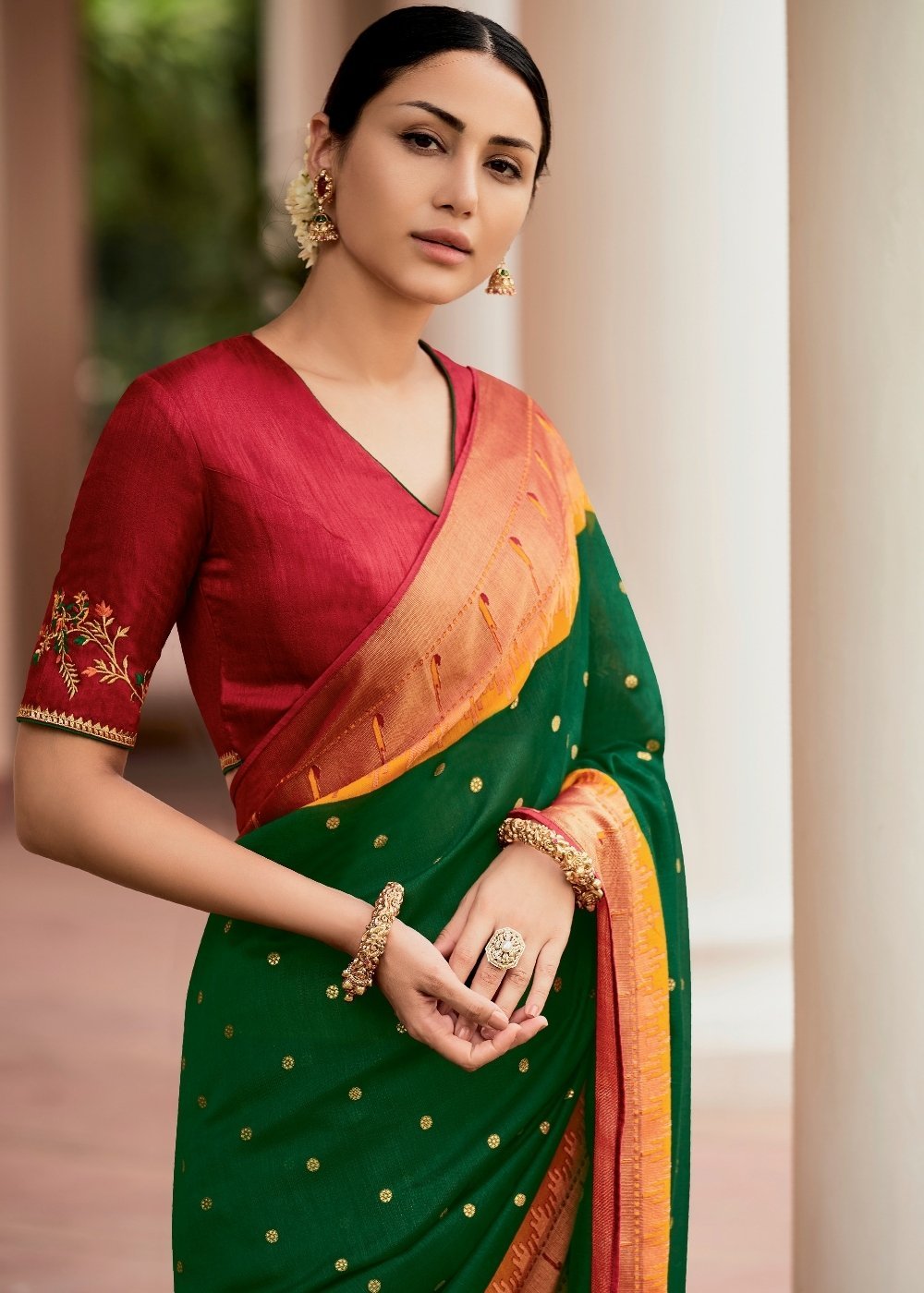 Buy MySilkLove Green Kelp and Red Paithani Saree Online