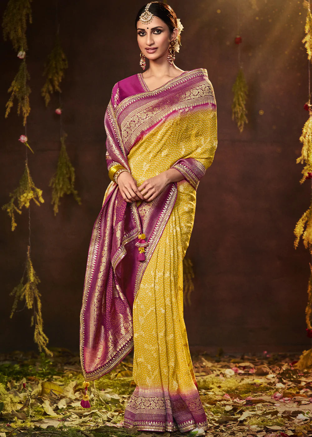 MySilkLove Anzac Yellow Woven Georgette Designer Saree with Embroidered Blouse