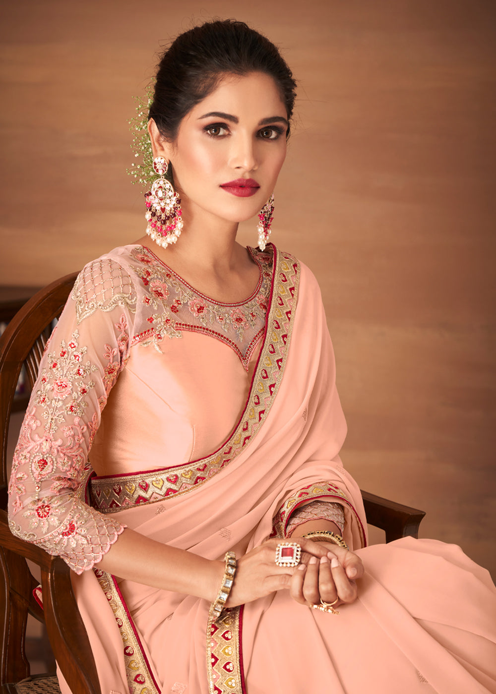 Buy MySilkLove Rose Light Pink Designer Saree with Embroidered Blouse Online