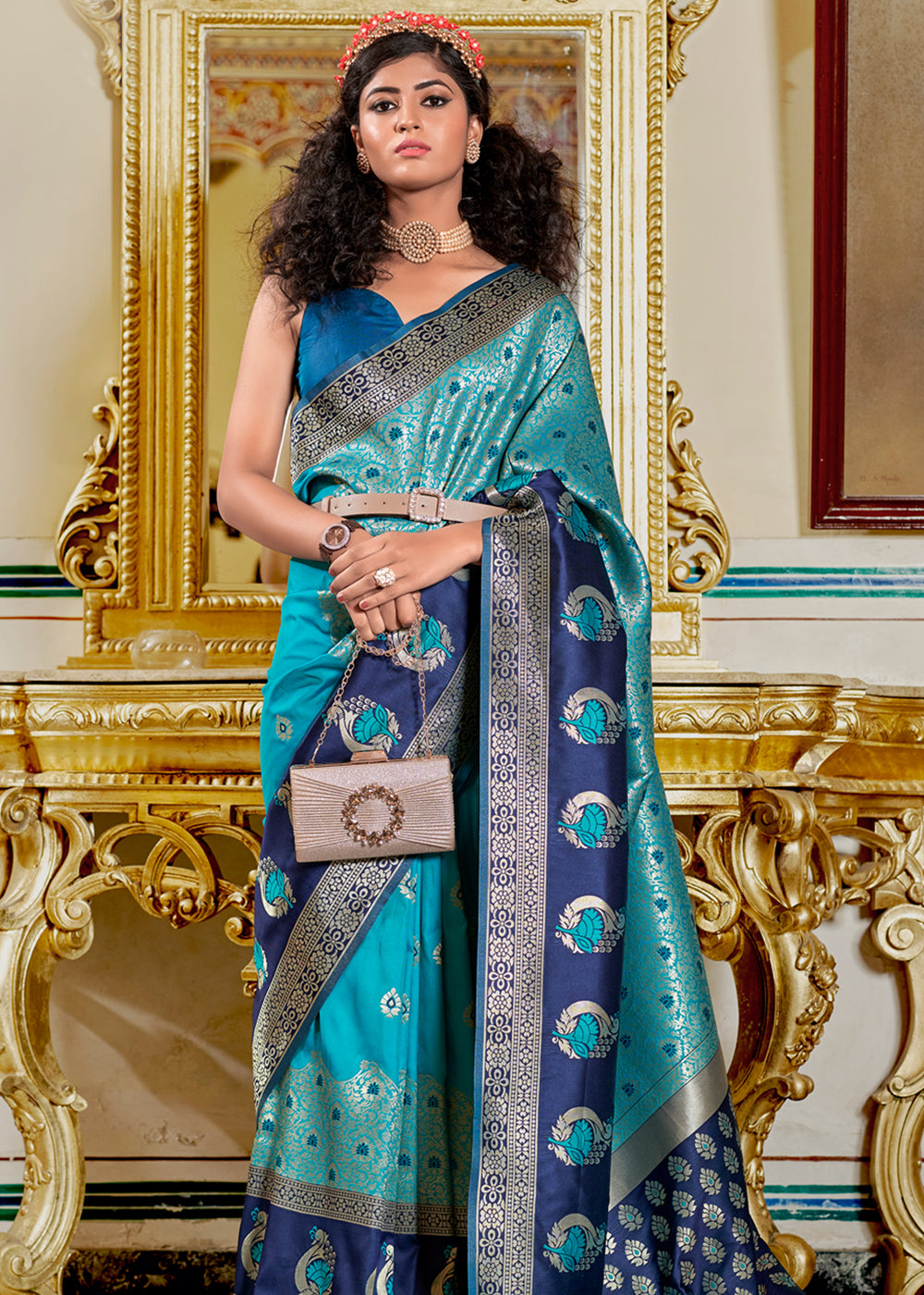 MySilkLove Sinbad Blue Woven Banarasi Silk Saree