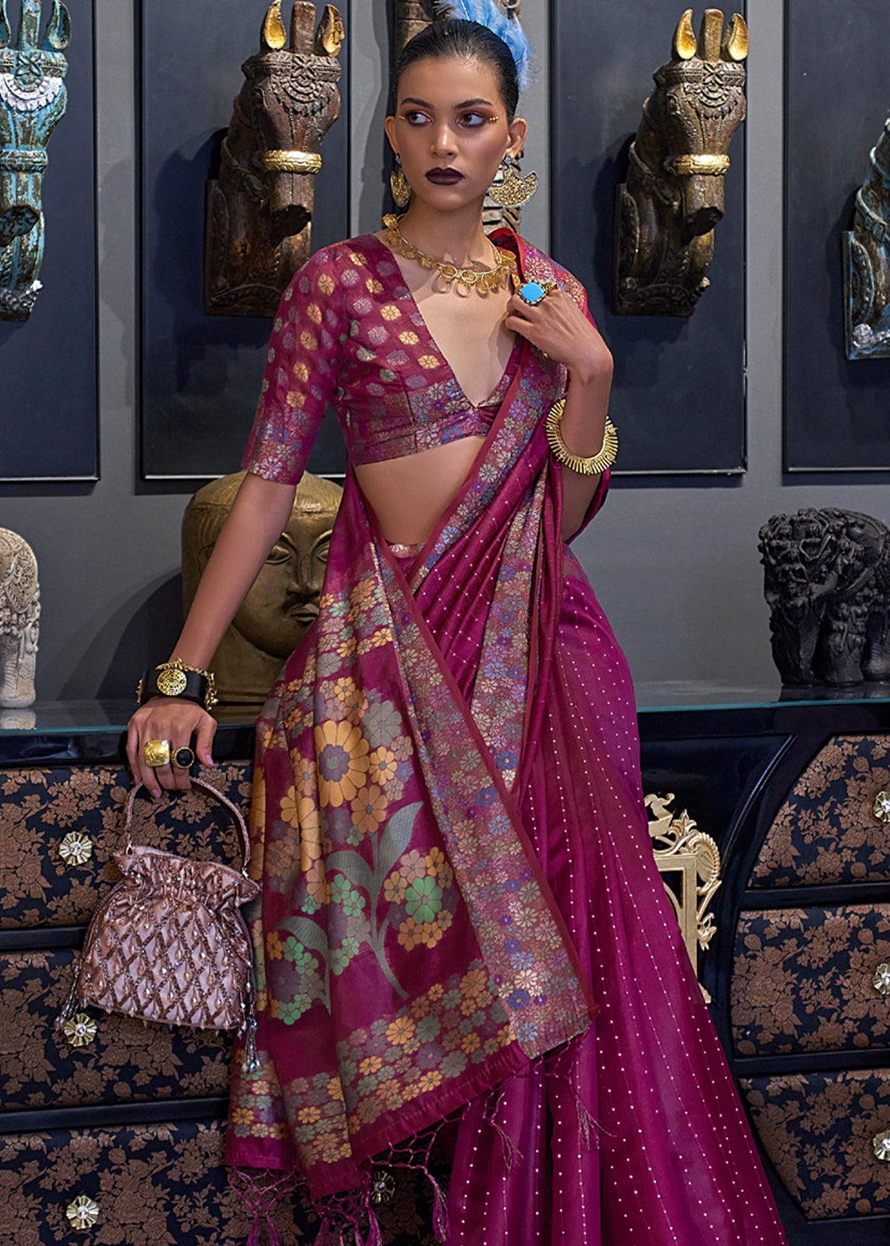 Buy MySilkLove Orchid Purple Woven Dual Tone Organza Banarasi Silk Saree Online