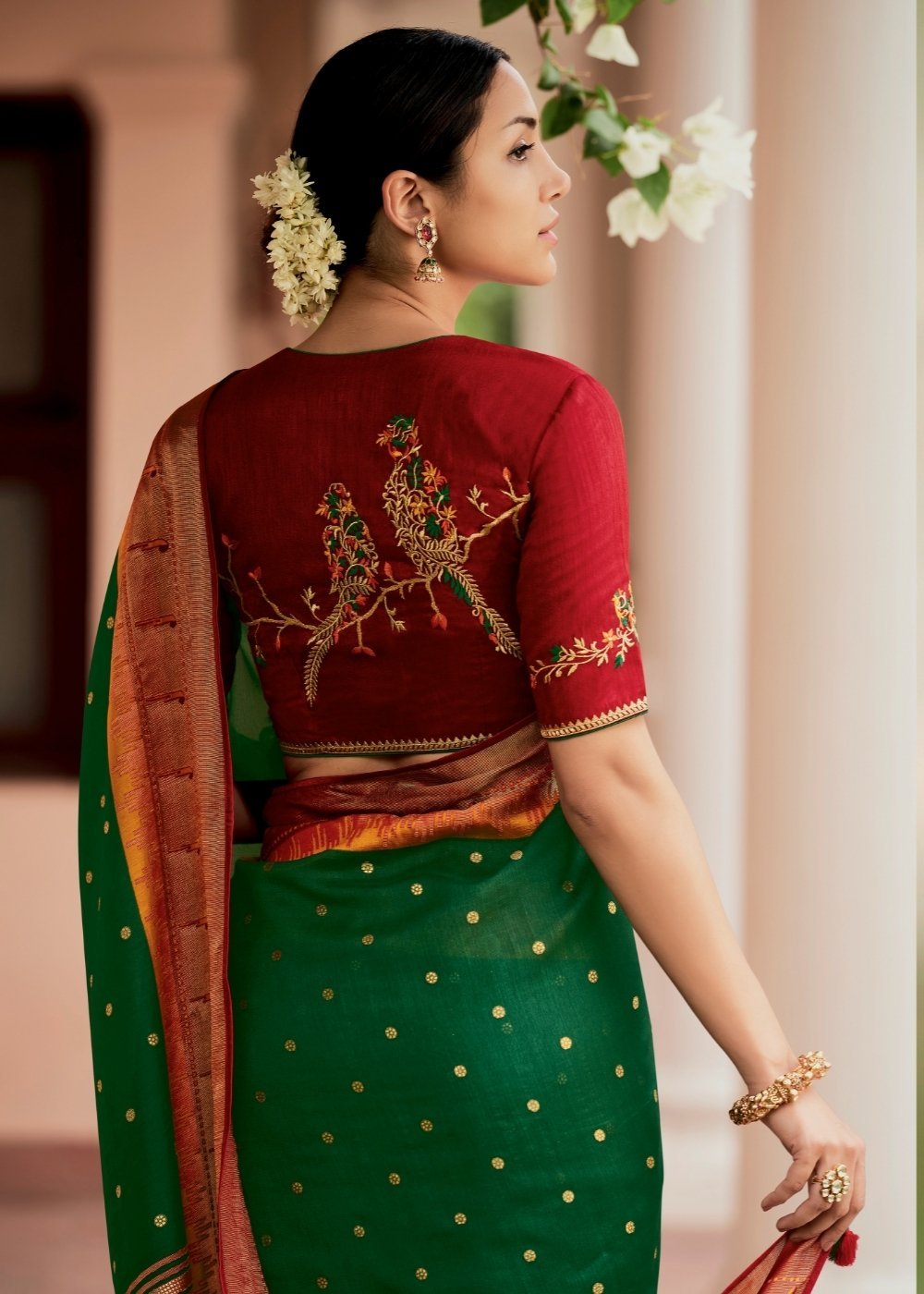 Buy MySilkLove Green Kelp and Red Paithani Saree Online