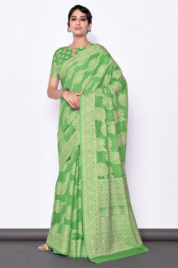 Buy MySilkLove Fern Green Cotton Saree Online