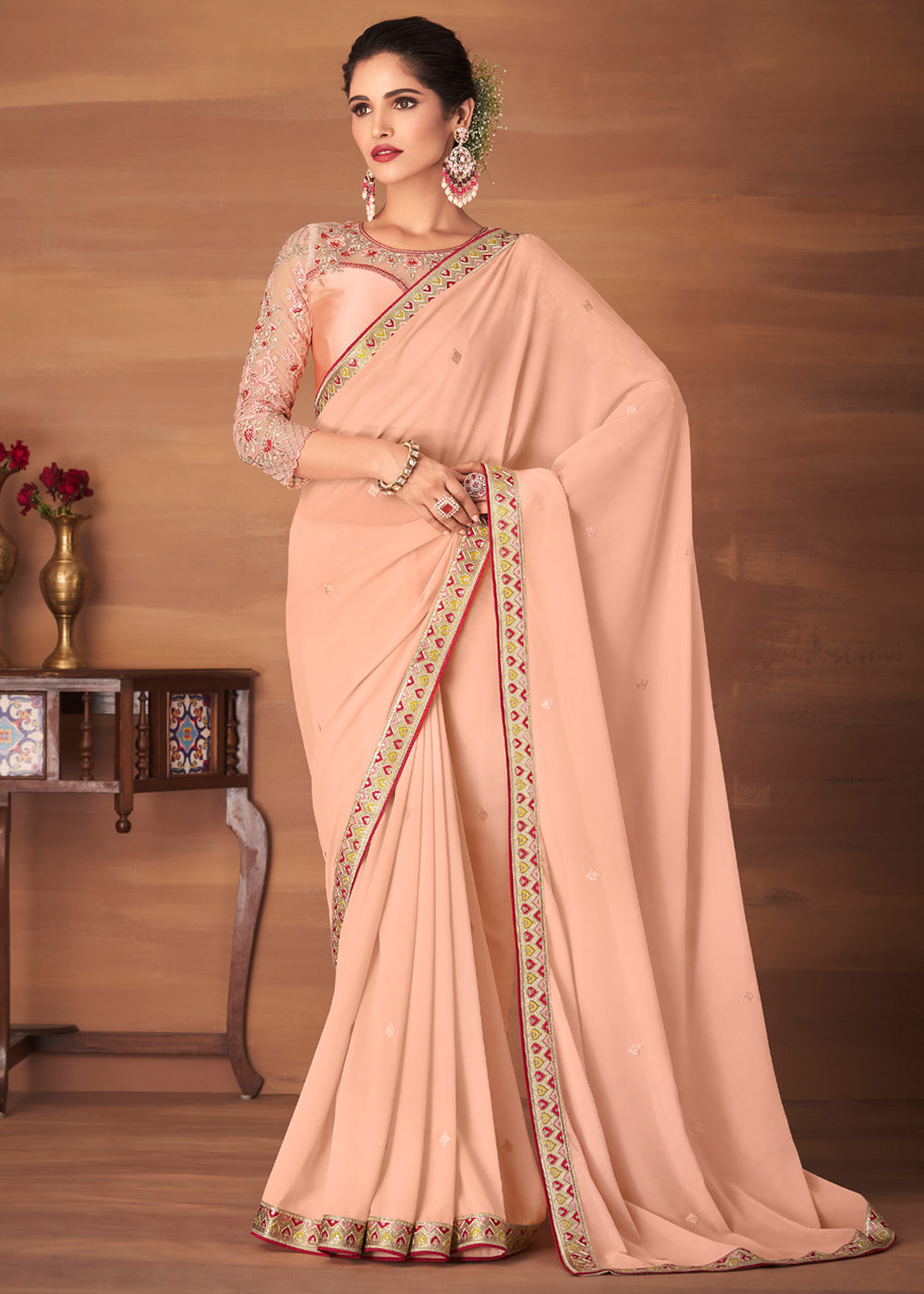 Buy MySilkLove Rose Light Pink Designer Saree with Embroidered Blouse Online