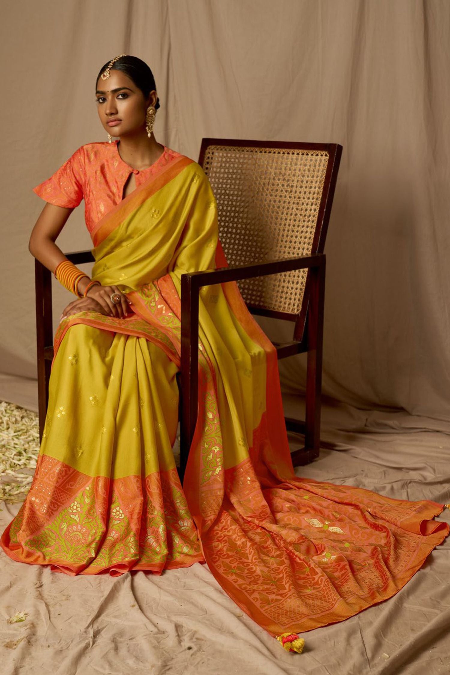 Buy MySilkLove Anzac Yellow Woven Banarasi Silk Saree Online