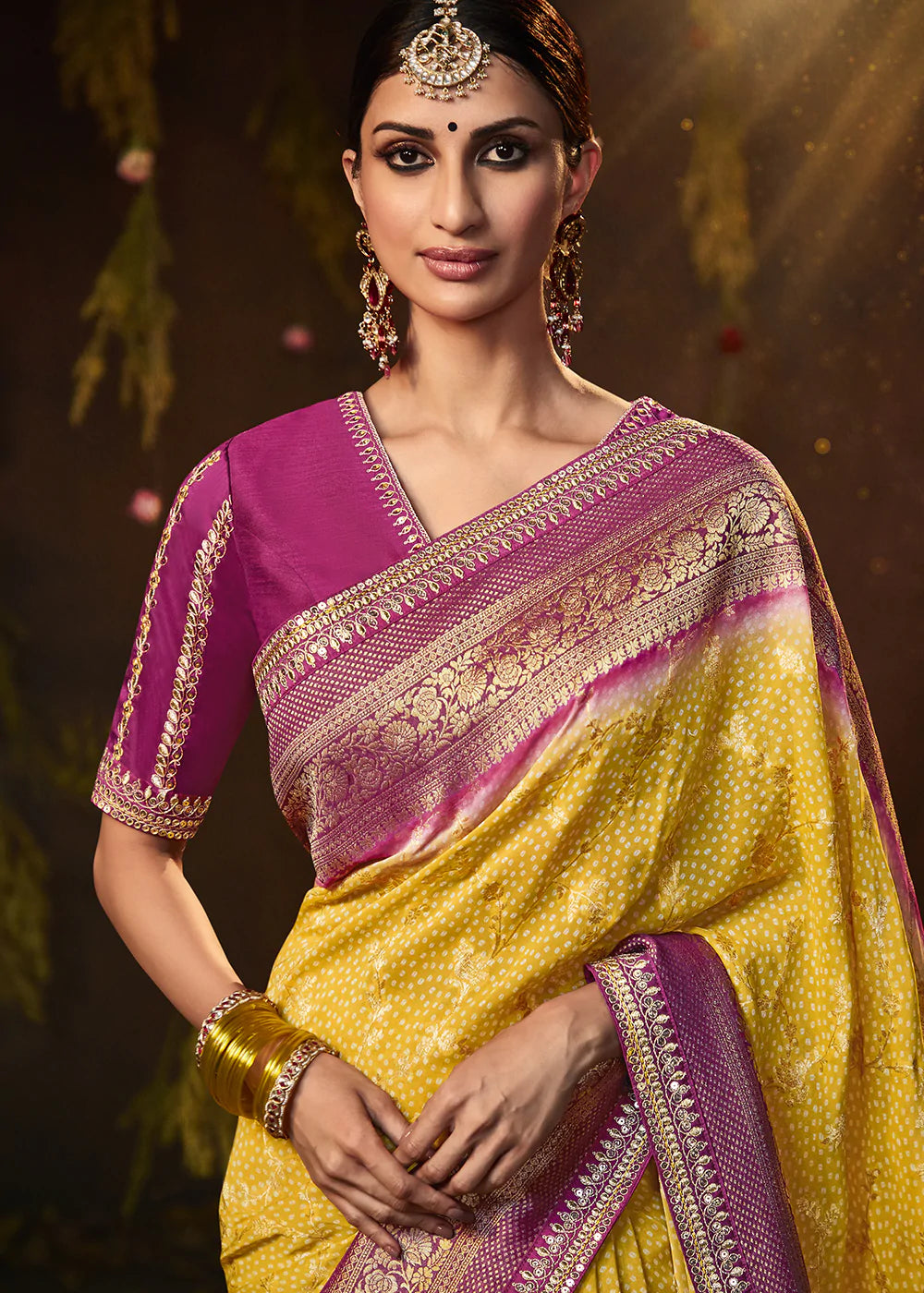 Buy MySilkLove Anzac Yellow Woven Georgette Designer Saree with Embroidered Blouse Online