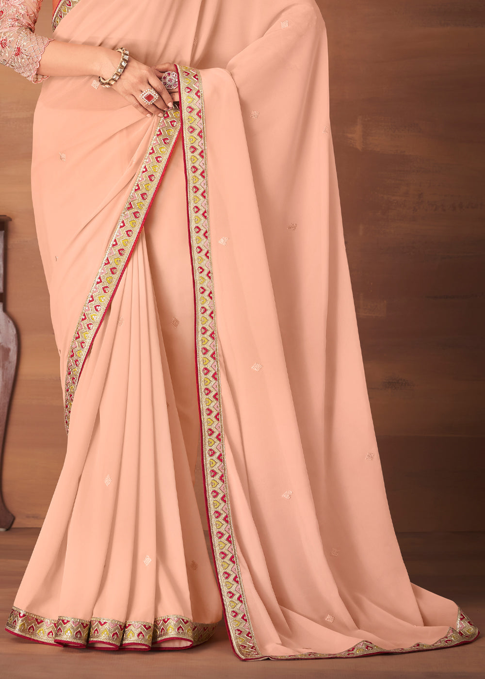 Buy MySilkLove Rose Light Pink Designer Saree with Embroidered Blouse Online