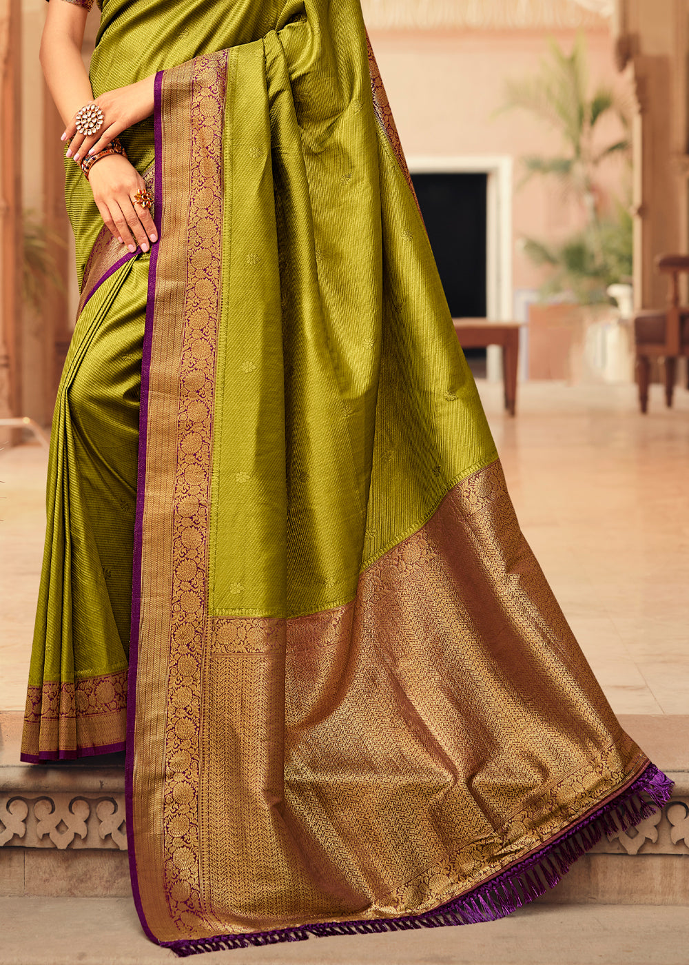 Buy MySilkLove Green and Purple Zari Woven Kanjivaram Saree Online