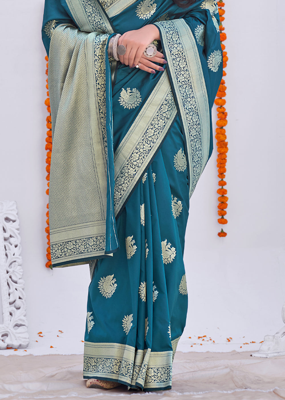 Buy MySilkLove Jelly Bean Blue Zari Woven Banarasi Silk Saree Online