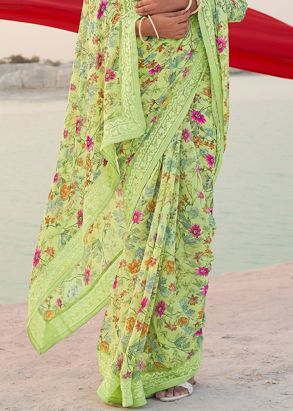 Buy MySilkLove Willow Green Digital Printed Chiffon Saree Online