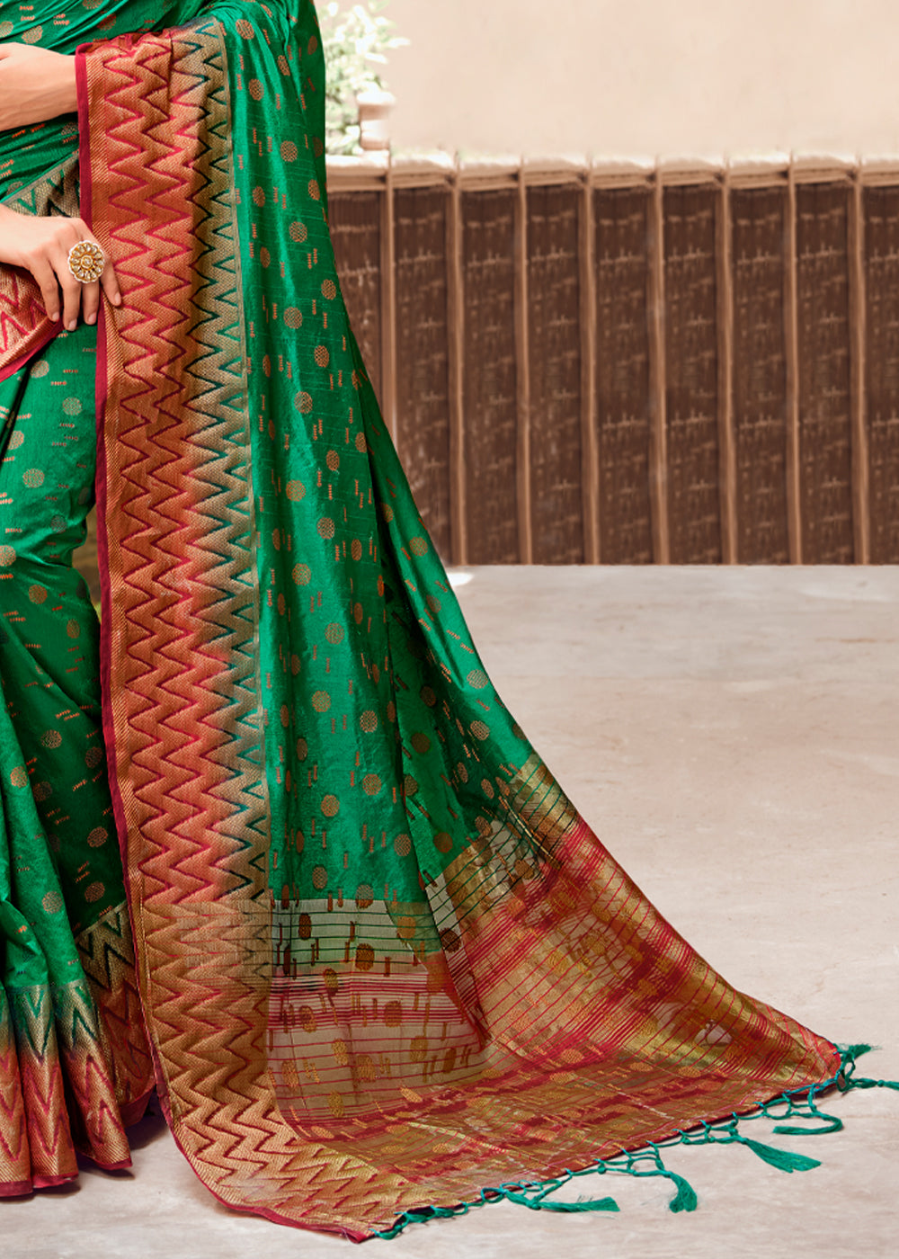 Buy MySilkLove Eucalyptus Green Woven Banarasi Raw Silk Saree Online