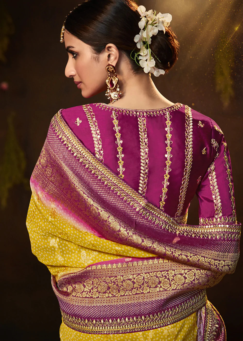 Buy MySilkLove Anzac Yellow Woven Georgette Designer Saree with Embroidered Blouse Online