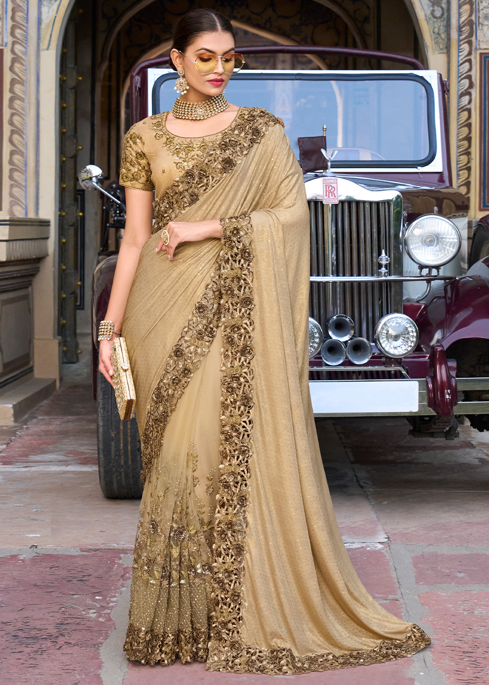 Buy MySilkLove Antique Brown Designer Silk Saree Online