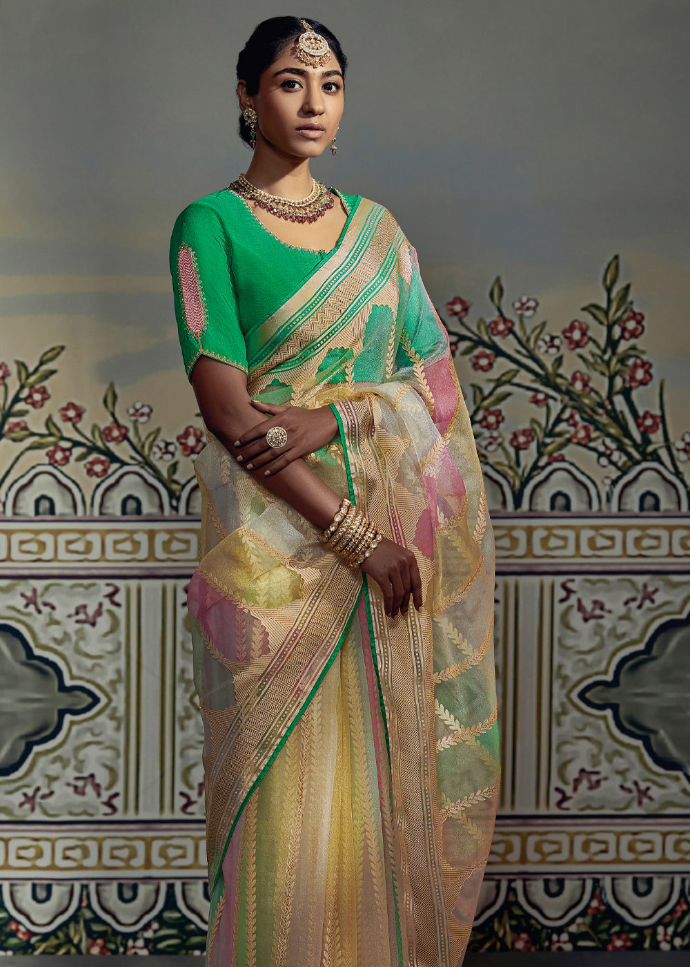 Buy MySilkLove Multicolor Woven Soft Silk Saree with Embroidered Blouse Online