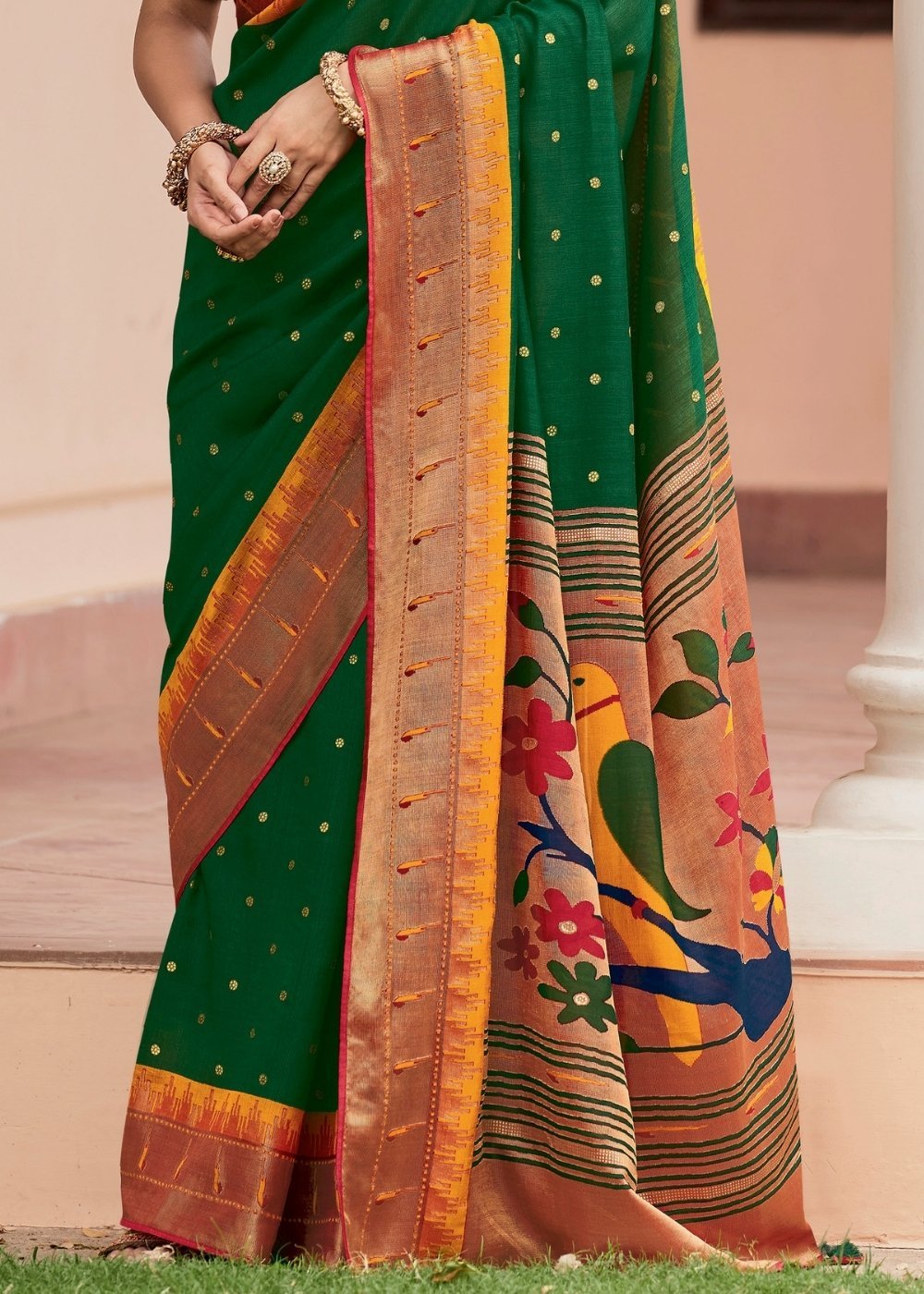 Buy MySilkLove Green Kelp and Red Paithani Saree Online