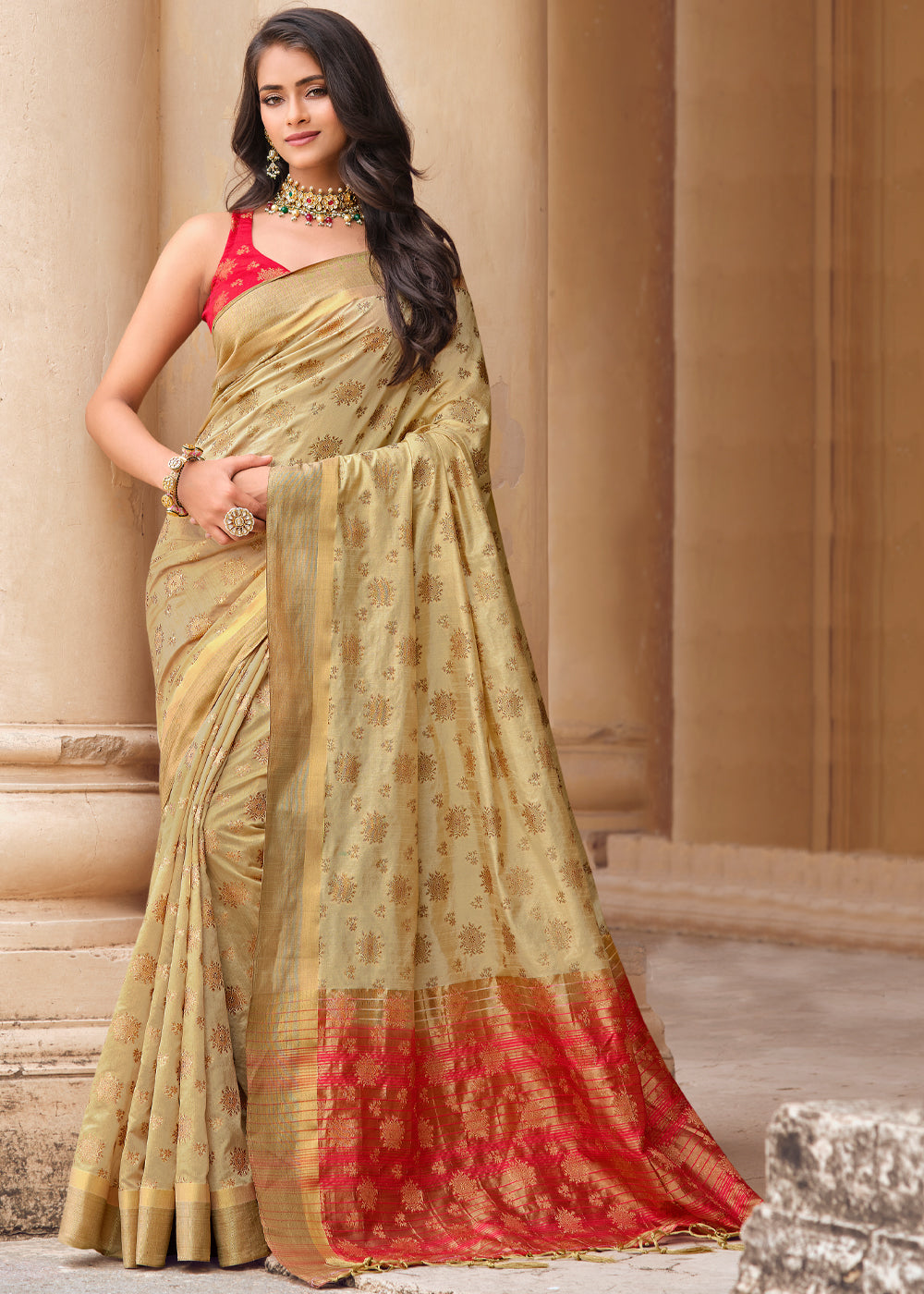 Buy MySilkLove Maize Golden Woven Banarasi Raw Silk Saree Online