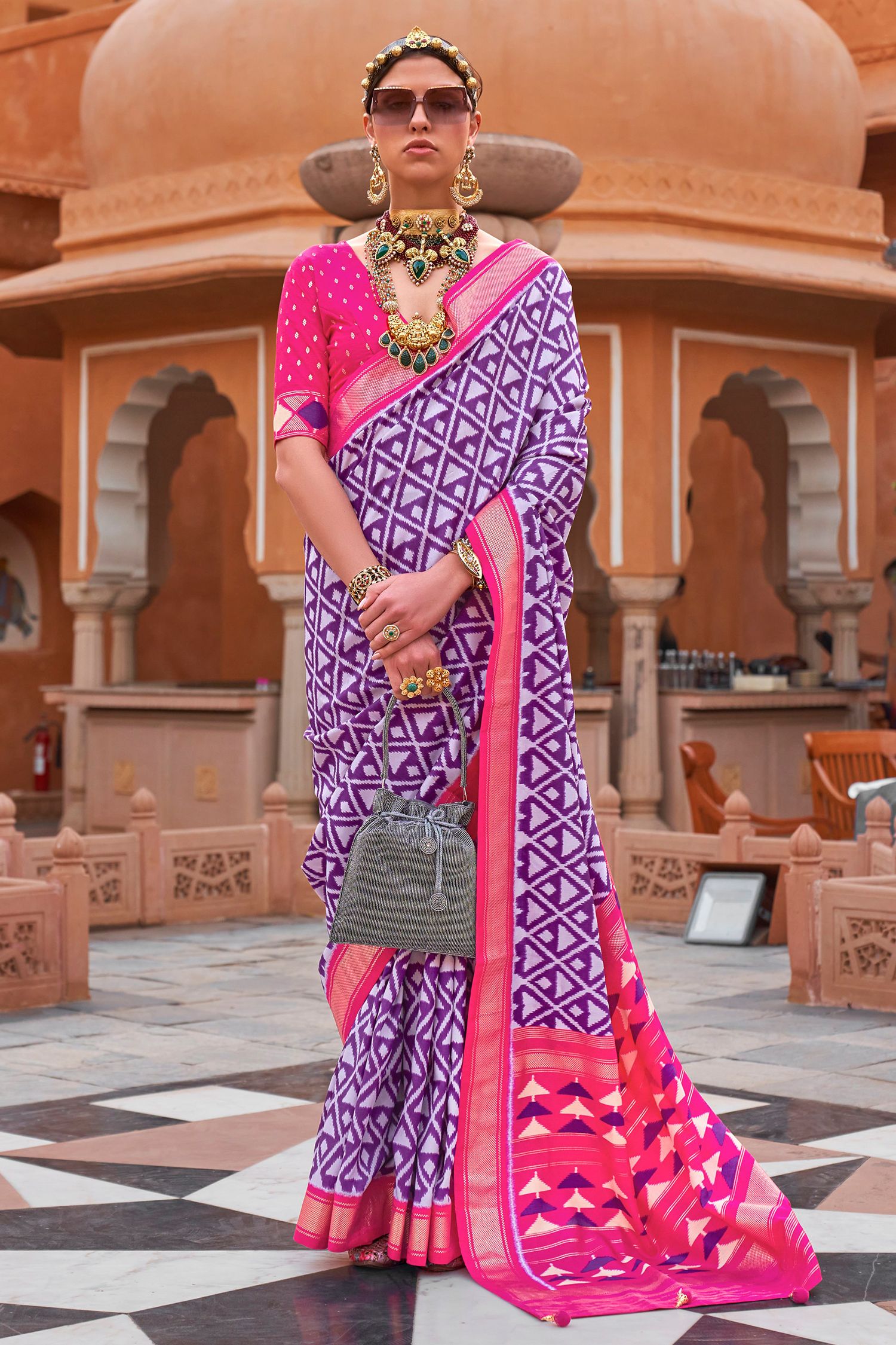 Buy MySilkLove Vivid Purple Printed Patola Silk Saree Online