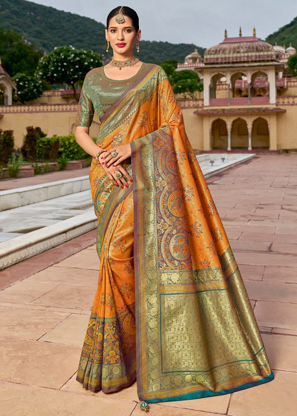 Buy MySilkLove Anzac Orange Designer Banarasi Saree Online