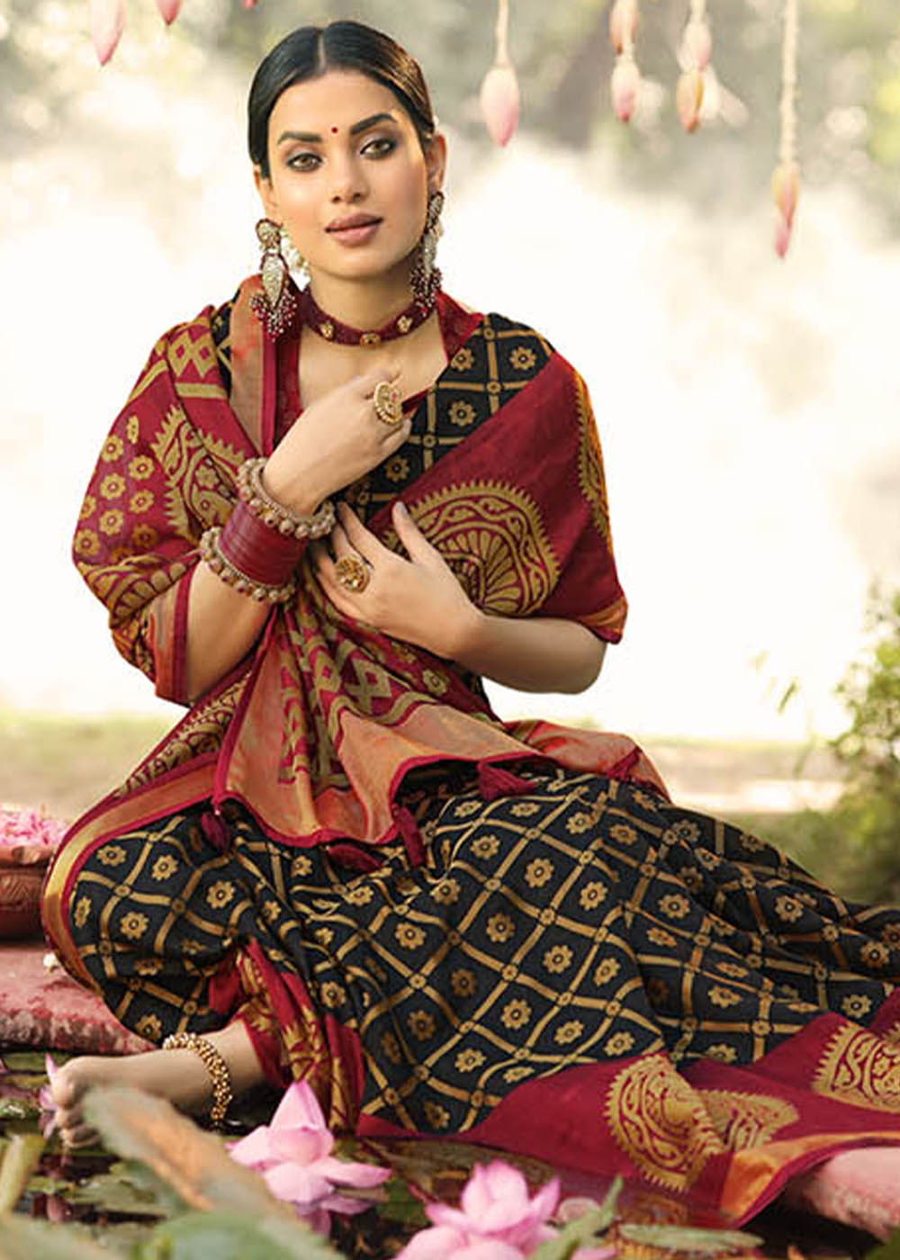 Buy MySilkLove Saddle Black and Brown Soft Brasso Silk Saree Online