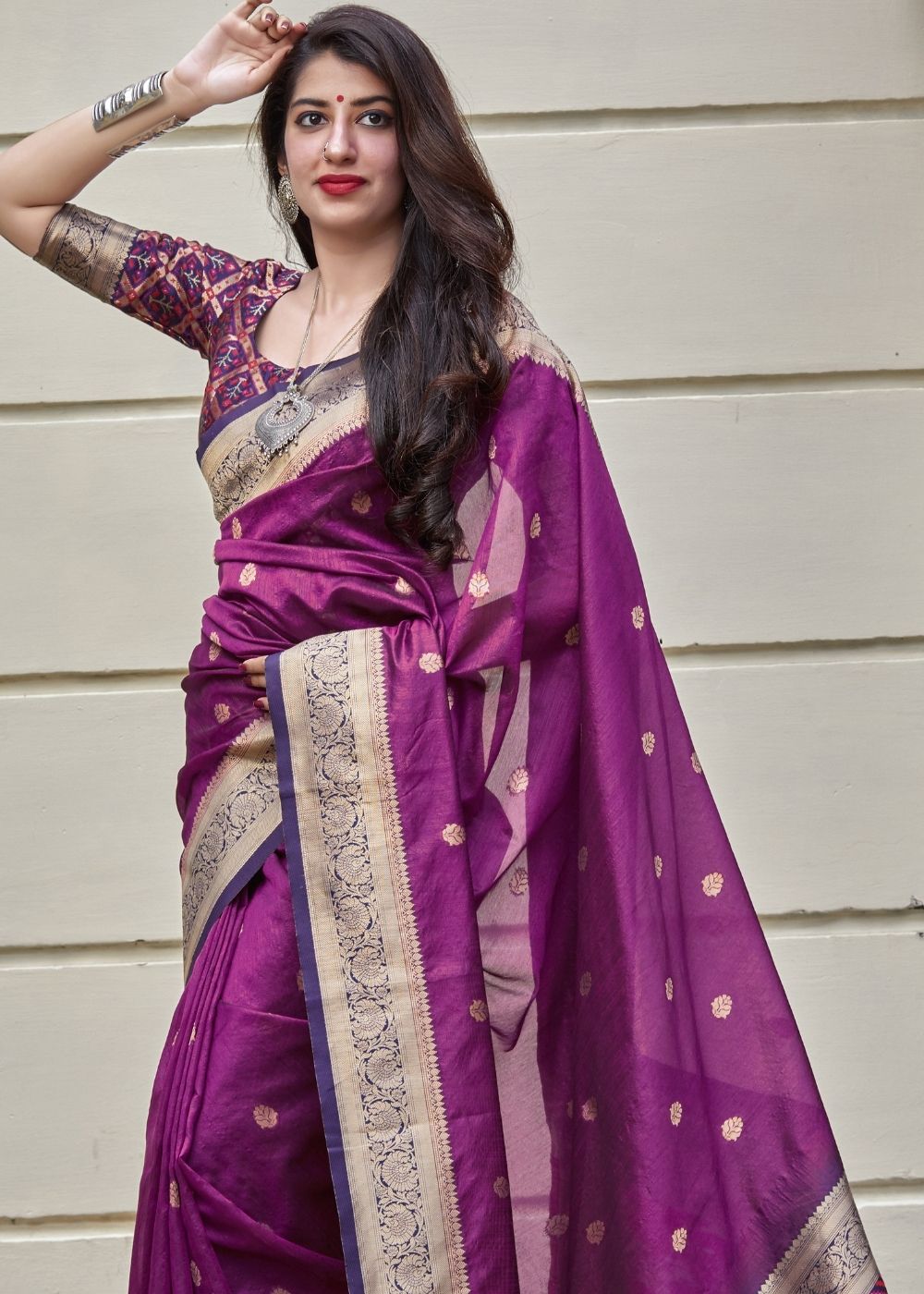 Buy MySilkLove Cannon Purple Zari Woven Banarasi Saree Online