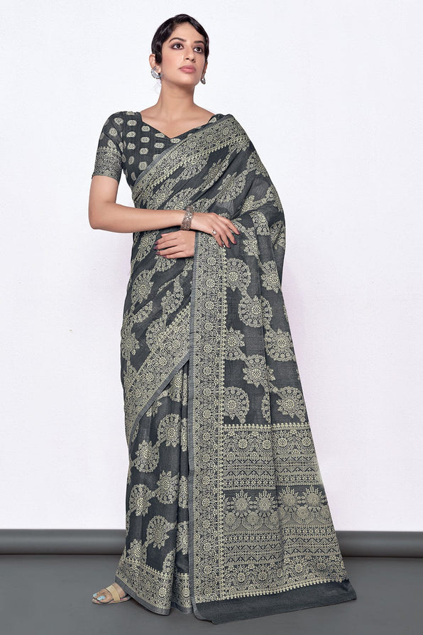 Buy MySilkLove Mid Grey Cotton Saree Online