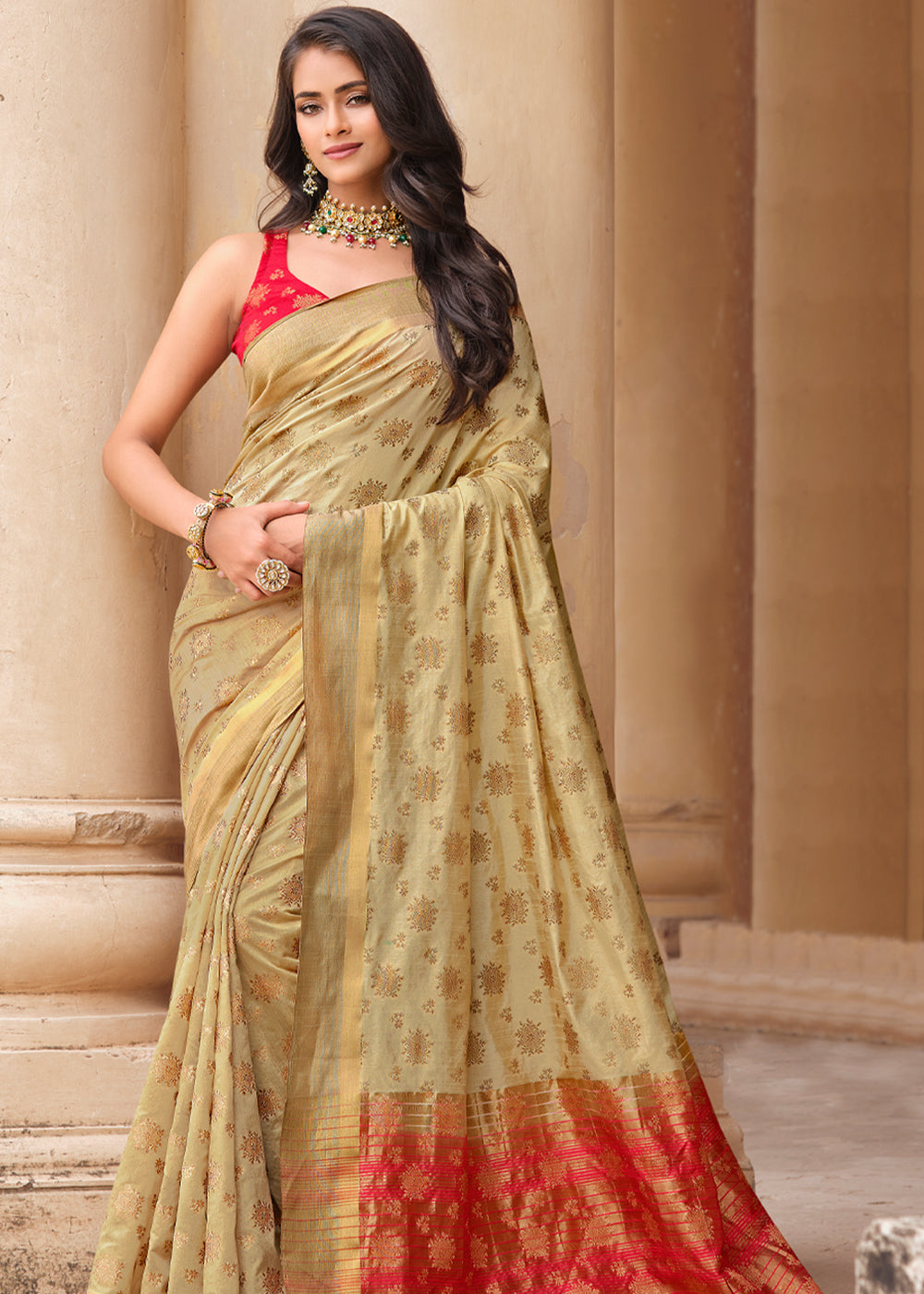 Buy MySilkLove Maize Golden Woven Banarasi Raw Silk Saree Online