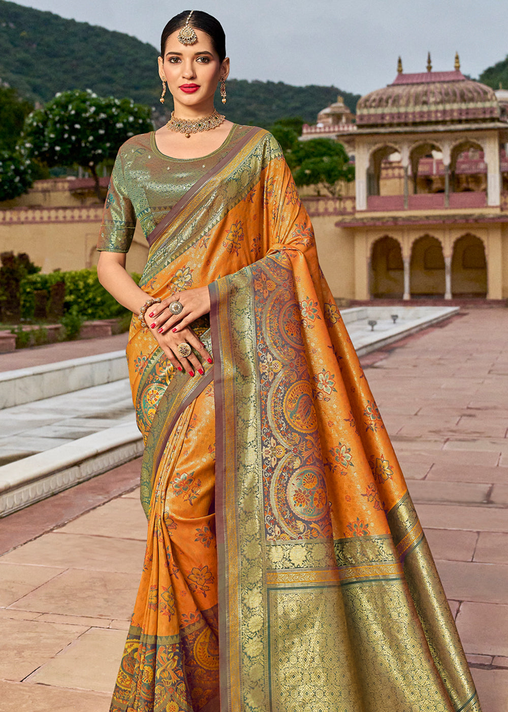 Buy MySilkLove Anzac Orange Designer Banarasi Saree Online