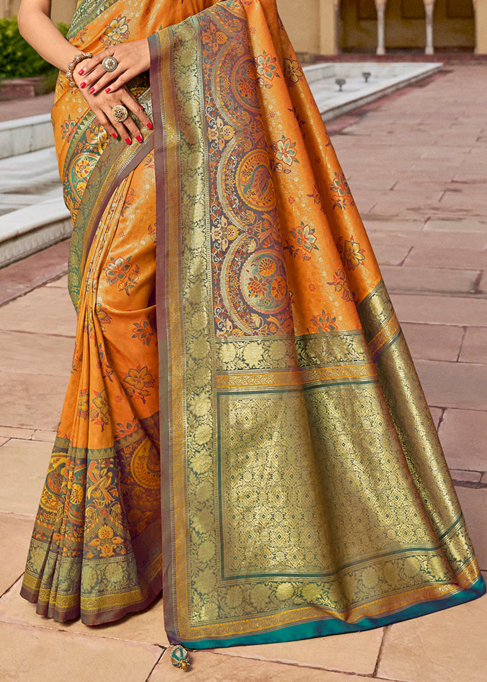 Buy MySilkLove Anzac Orange Designer Banarasi Saree Online